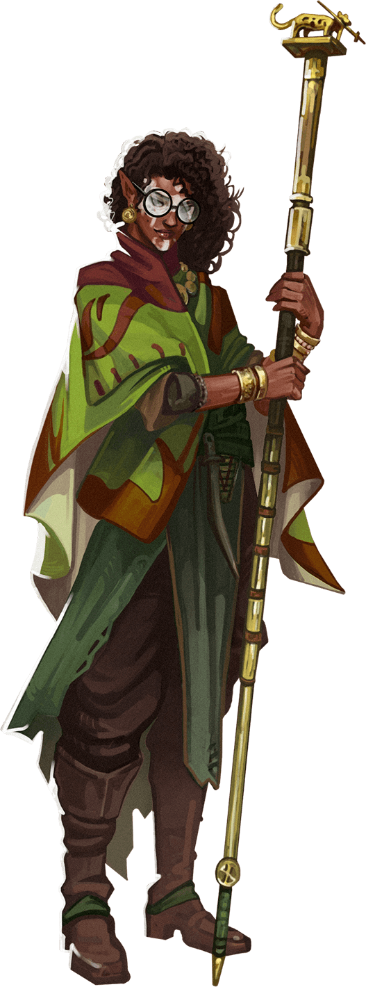 A staff-wielding aiuvarin translator