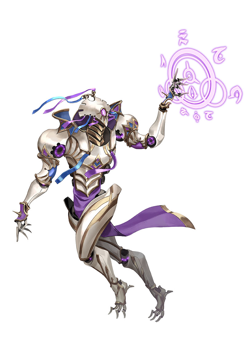 Silver and purple mage automaton