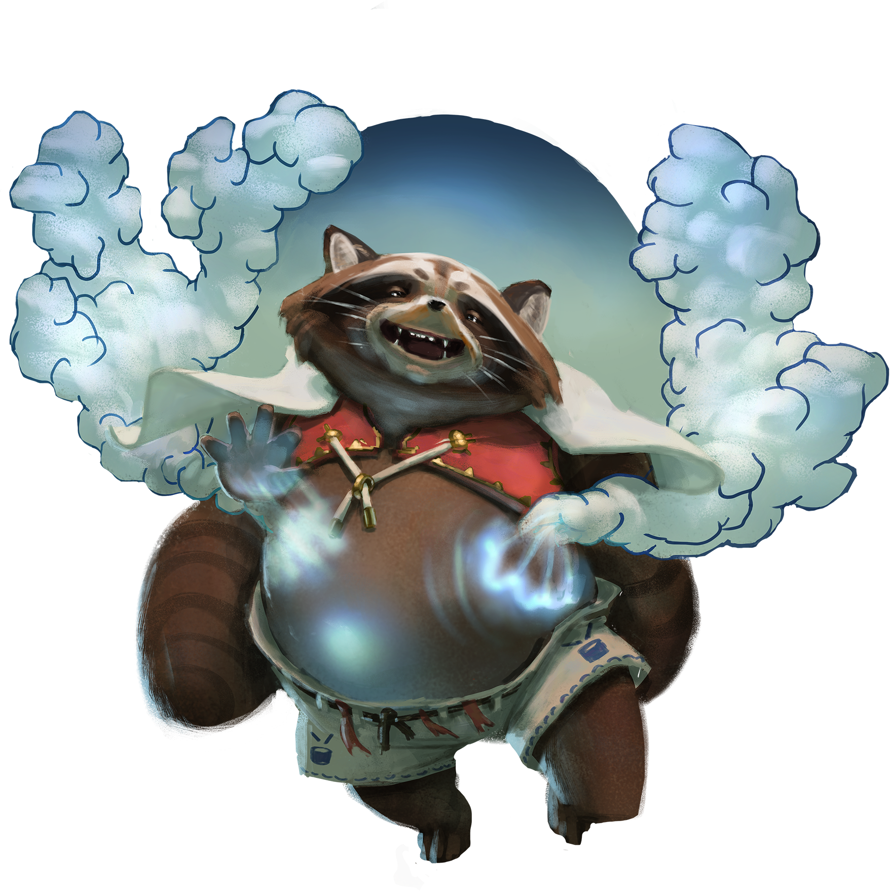A virtuous tanuki drums on their belly