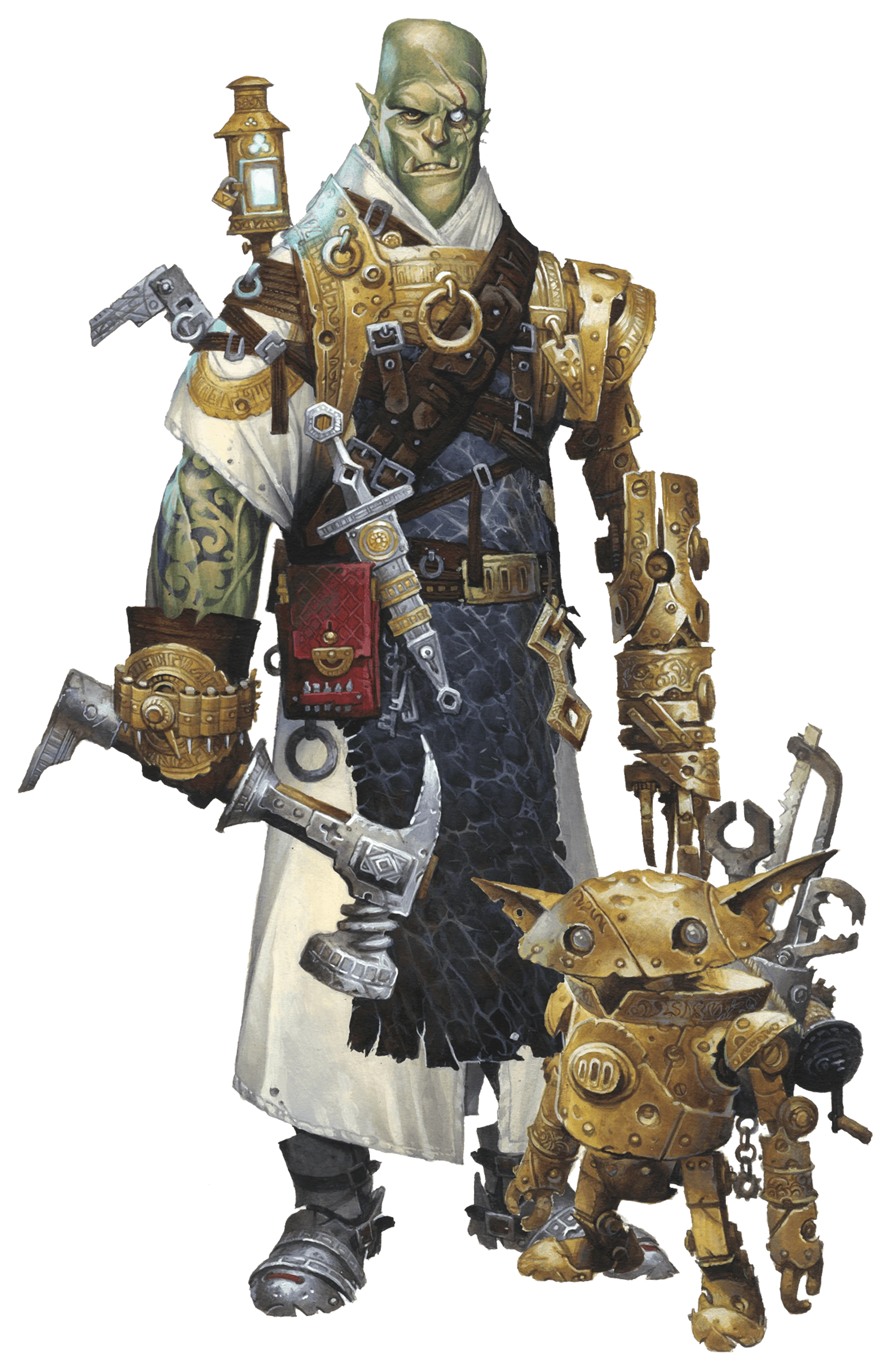Artwork of Droven, the iconic inventor, and his mechanical companion Whirp